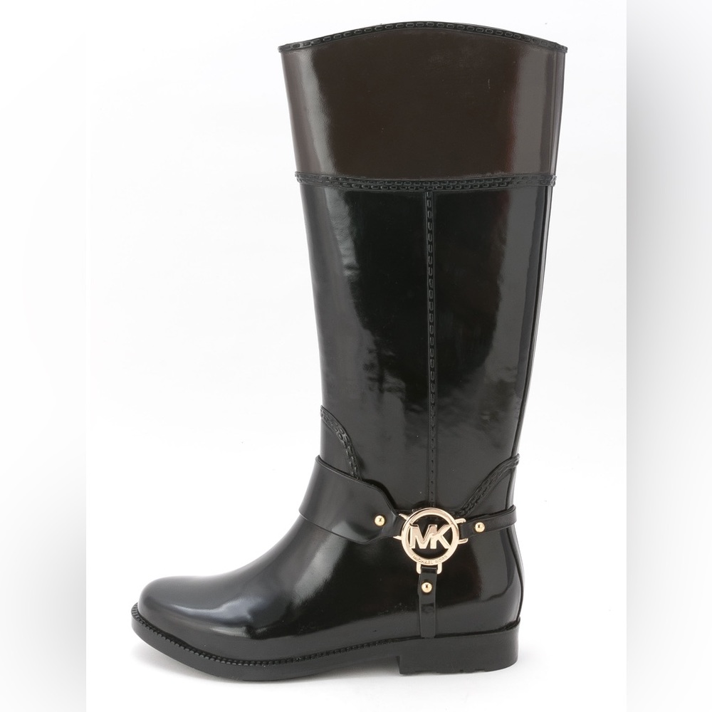 Michael Kors Black Fulton Harness Tall Rubber Rainboots🖤🤎